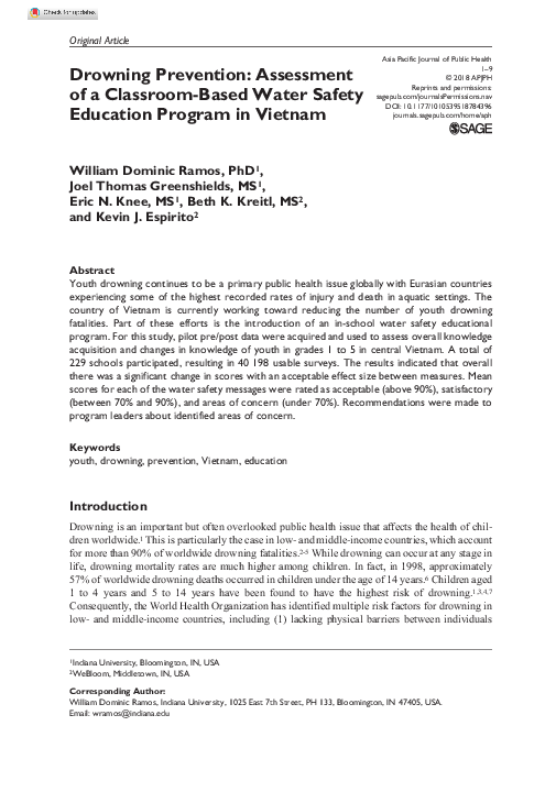 (PDF) Drowning Prevention: Assessment of a Classroom-Based Water Safety ...