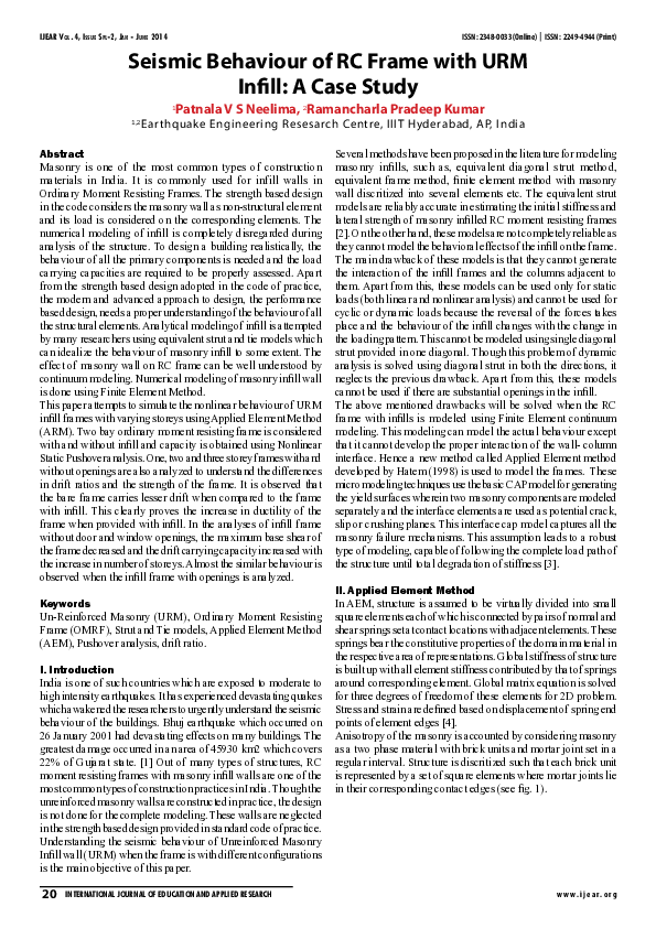 (PDF) Seismic Behaviour of RC Frame with URM Infill: A Case Study