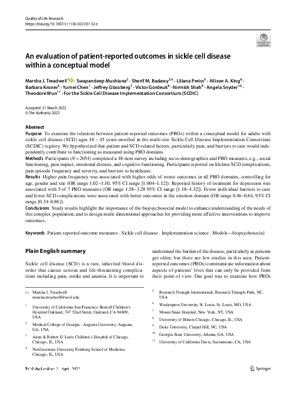 (PDF) An evaluation of patient-reported outcomes in sickle cell disease ...