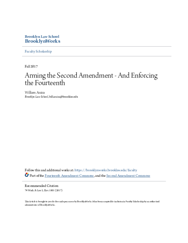 (PDF) Arming the Second Amendment - And Enforcing the Fourteenth