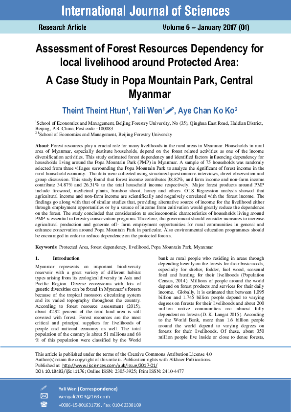 (PDF) Assessment of Forest Resources Dependency for local livelihood ...