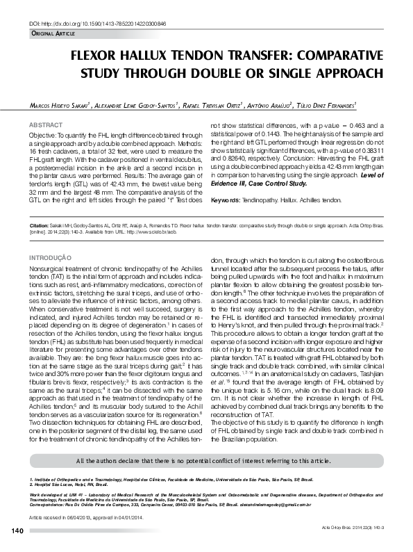 (PDF) Flexor hallux tendon transfer: comparative study through double ...