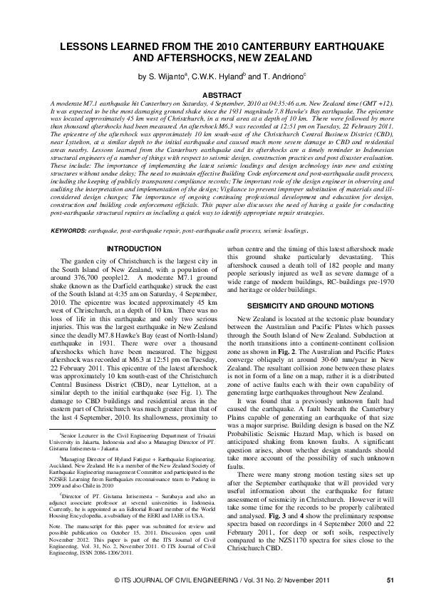 (PDF) Lessons Learned from the 2010 Canterbury Earthquake and ...