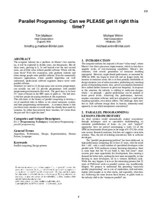 (PDF) Parallel programming