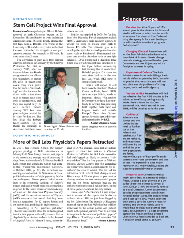 (PDF) GERMAN SCIENCE: Stem Cell Project Wins Final Approval | Sabine ...