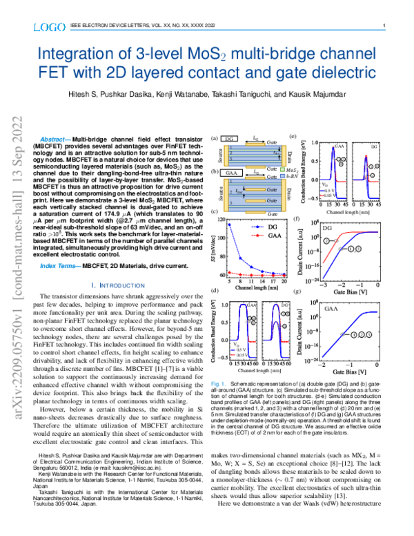 (PDF) Integration of 3-Level MoS Multibridge Channel FET With 2D ...