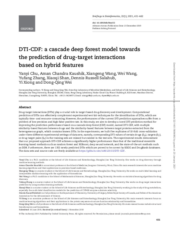 (PDF) DTI-CDF: a cascade deep forest model towards the prediction of ...