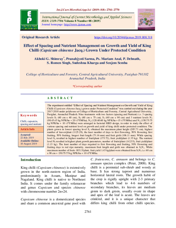 (PDF) Growth and yield of chilli as influenced by spacing under ...