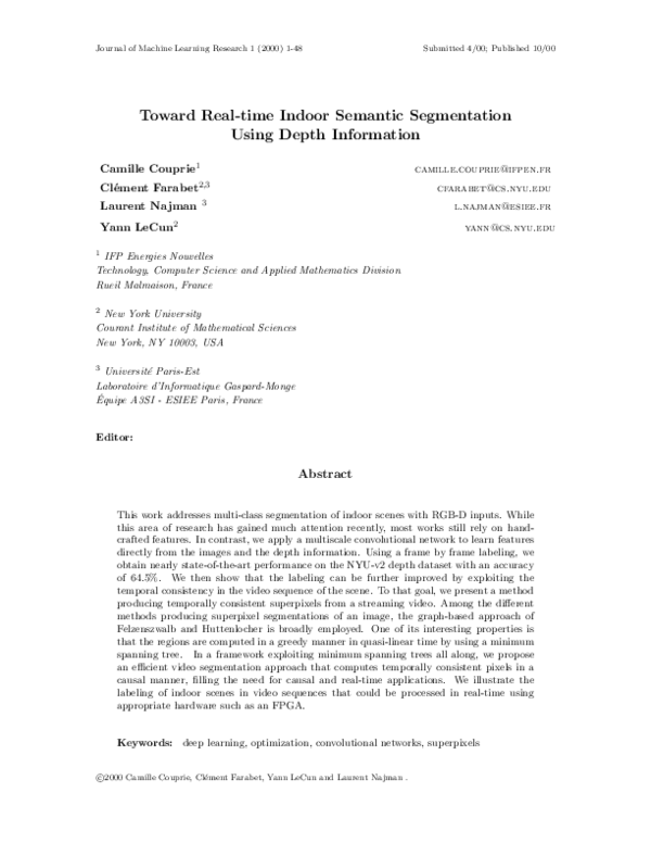 (PDF) Toward real-time indoor semantic segmentation using depth information
