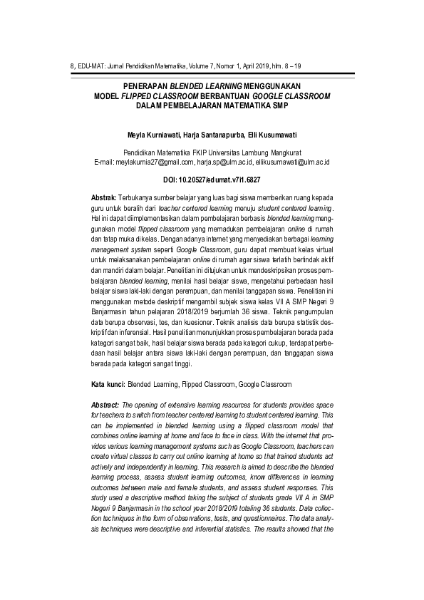 (PDF) Penerapan Blended Learning Menggunakan Model Flipped Classroom ...
