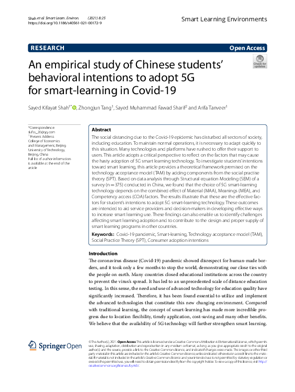 (PDF) An empirical study of Chinese students' behavioral intentions to ...