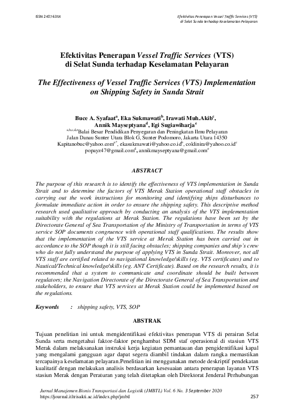 (PDF) Efektivitas Penerapan Vessel Traffic Services (VTS) di Selat ...