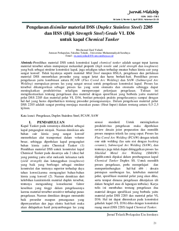 (PDF) Pengelasan disimilar material DSS (Duplex Stainless Steel) 2205 ...