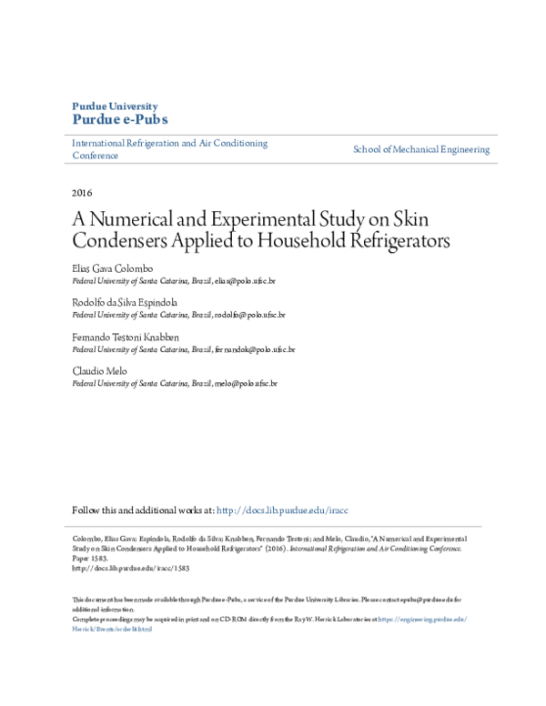 (PDF) A Numerical and Experimental Study on Skin Condensers Applied to ...