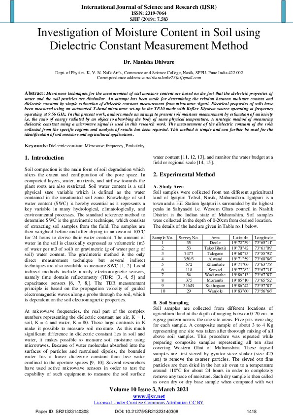 (PDF) Investigation of Moisture Content in Soil using Dielectric ...