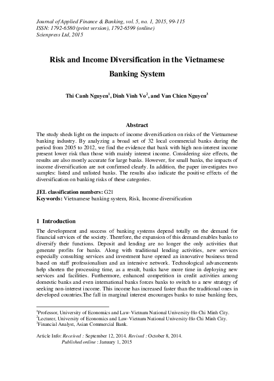 (PDF) Risk and Income Diversification in the Vietnamese Banking System