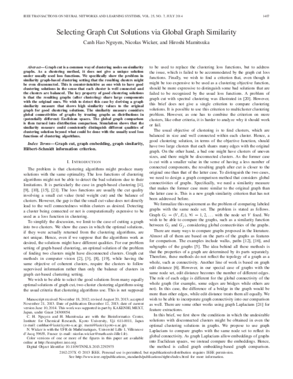 (PDF) Selecting Graph Cut Solutions via Global Graph Similarity
