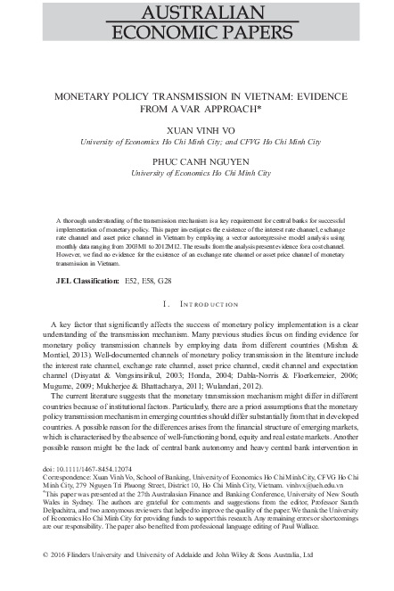 (PDF) Monetary Policy Transmission in Vietnam: Evidence from a VAR Approach