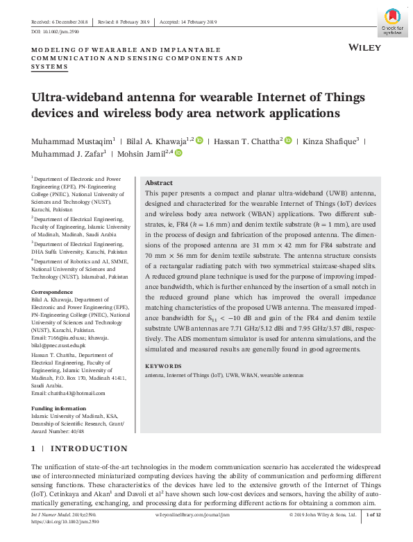 (PDF) Ultra ‐ wideband antenna for wearable Internet of Things devices ...