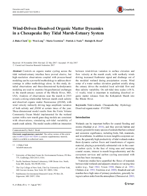 (PDF) Wind-Driven Dissolved Organic Matter Dynamics in a Chesapeake Bay ...