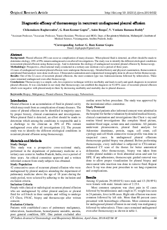 (PDF) Diagnostic efficacy of thoracoscopy in recurrent undiagnosed ...