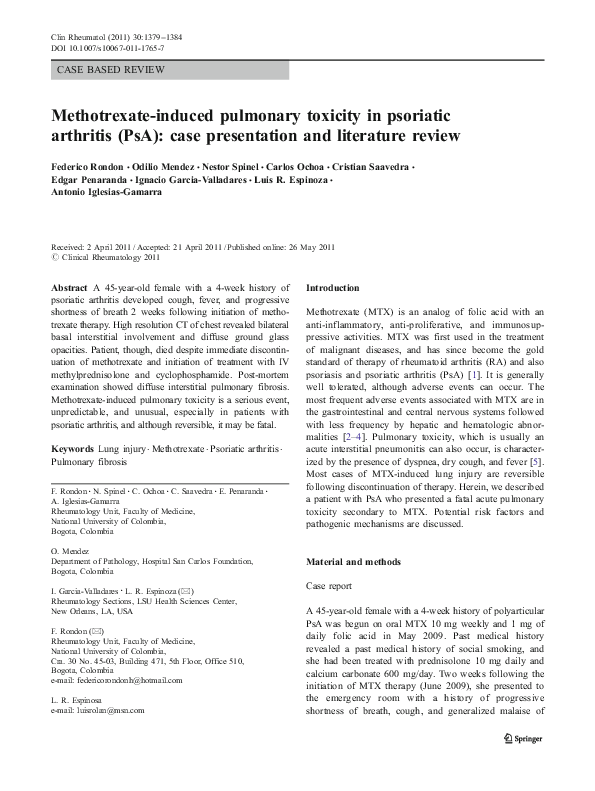 (PDF) Methotrexateinduced pulmonary toxicity in psoriatic arthritis