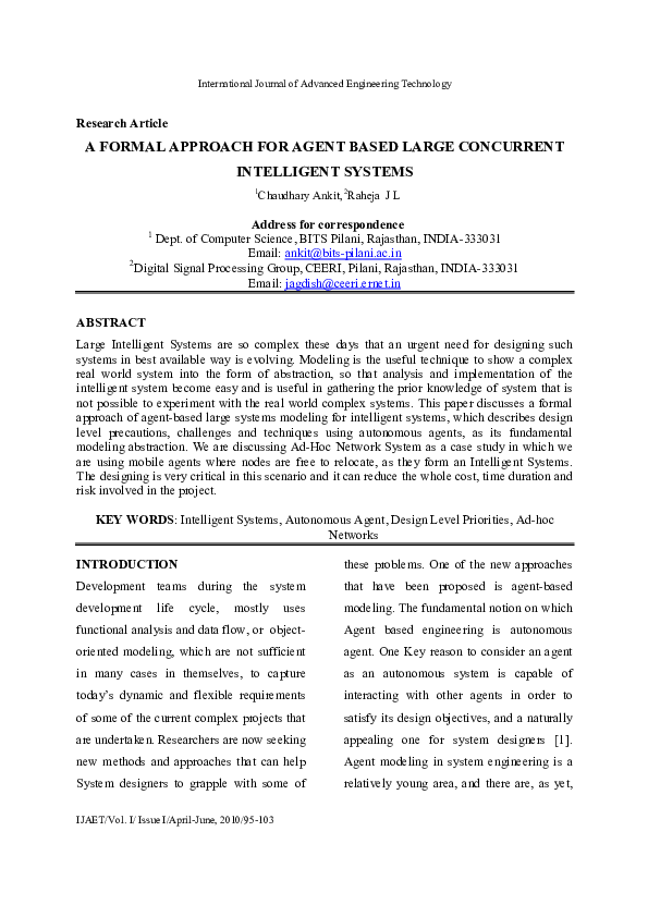 (PDF) A Formal Approach for Agent Based Large Concurrent Intelligent ...