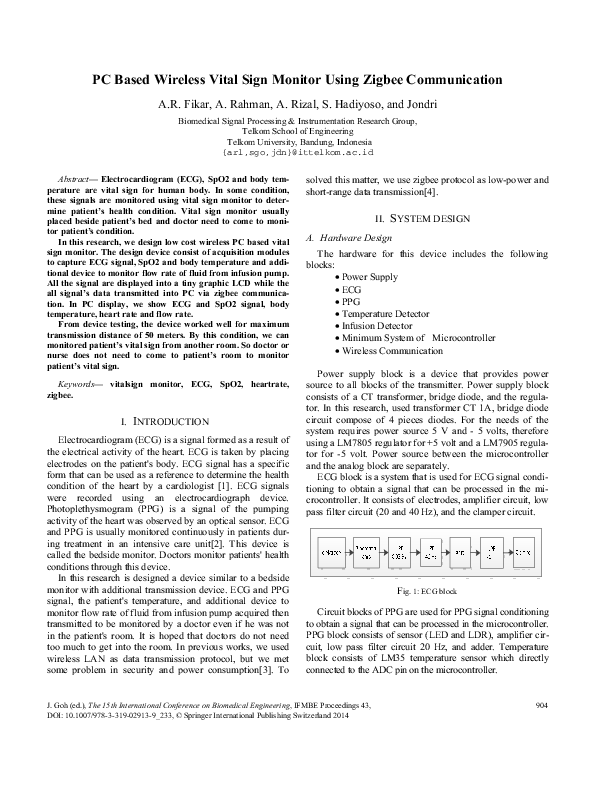 (PDF) PC Based Wireless Vital Sign Monitor Using Zigbee Communication ...