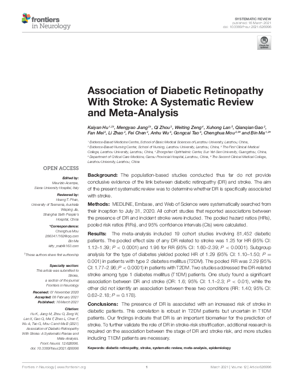 (PDF) Association of Diabetic Retinopathy With Stroke: A Systematic ...