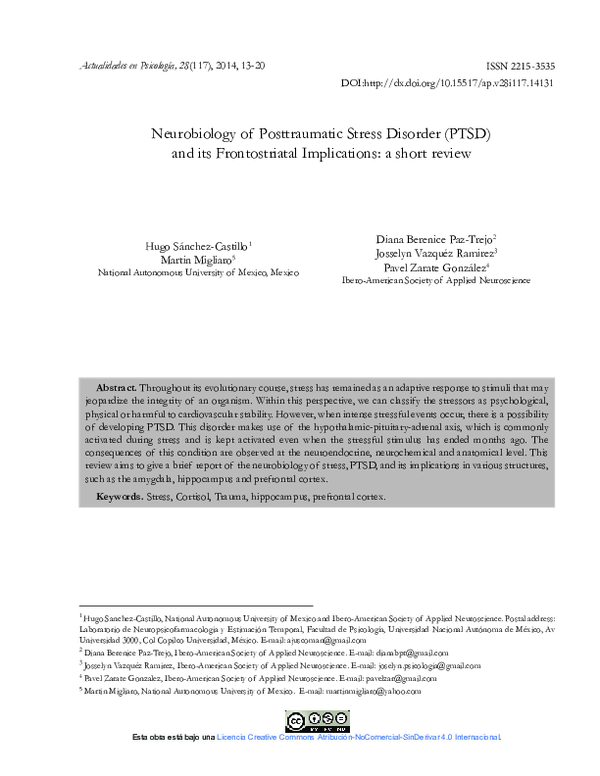 (PDF) Neurobiology of Posttraumatic Stress Disorder (PTSD) and its ...