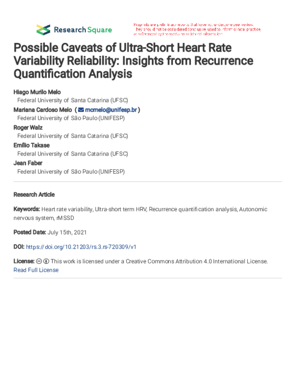 (PDF) Possible Caveats of Ultra-short Heart Rate Variability ...