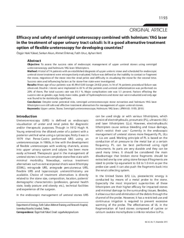 (PDF) Efficacy and safety of semirigid ureteroscopy combined with ...