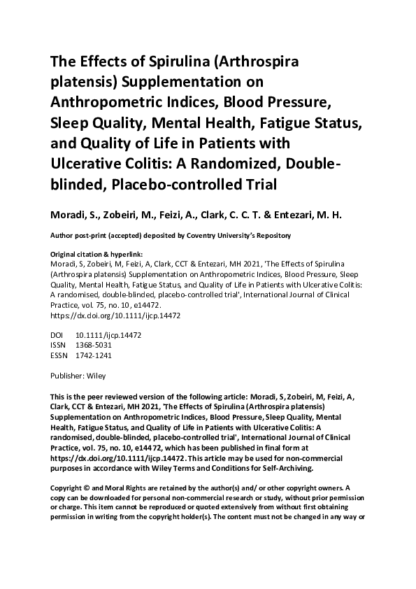 (PDF) The effects of spirulina ( Arthrospira platensis ...