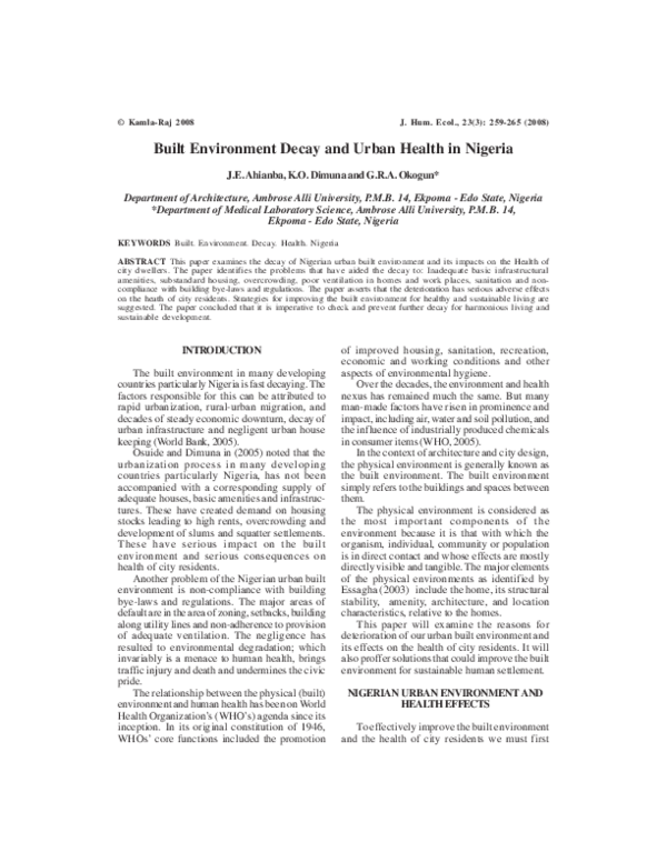 (PDF) Built Environment Decay and Urban Health in Nigeria