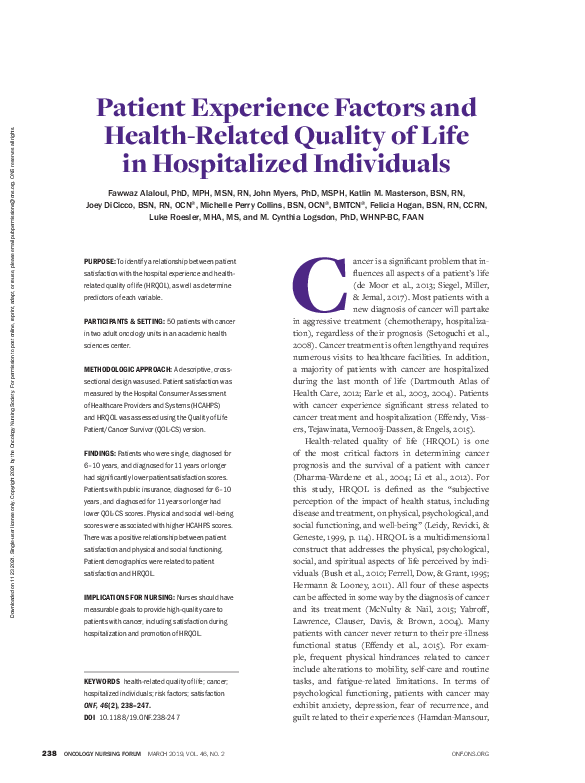 (PDF) Patient Experience Factors and Health-Related Quality of Life in ...