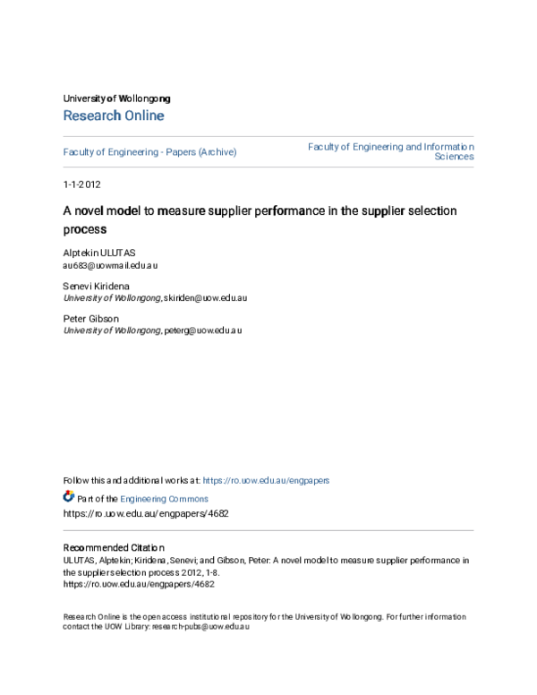 (PDF) A novel model to measure supplier performance in the supplier ...