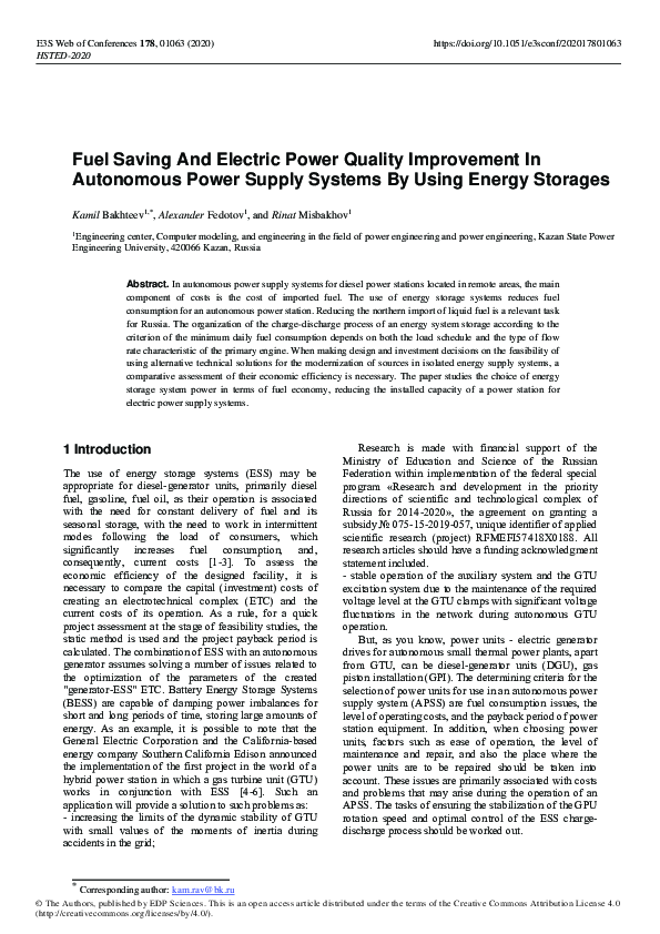 (PDF) Fuel Saving And Electric Power Quality Improvement In Autonomous ...