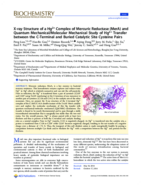 (PDF) X-ray Structure of a Hg 2+ Complex of Mercuric Reductase (MerA ...