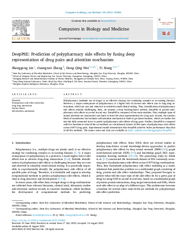 (PDF) DeepPSE: Prediction of polypharmacy side effects by fusing deep ...