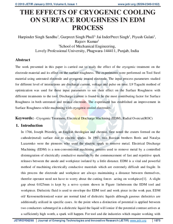 (PDF) The Effects of Cryogenic Cooling on Surface Roughness in EDM Process