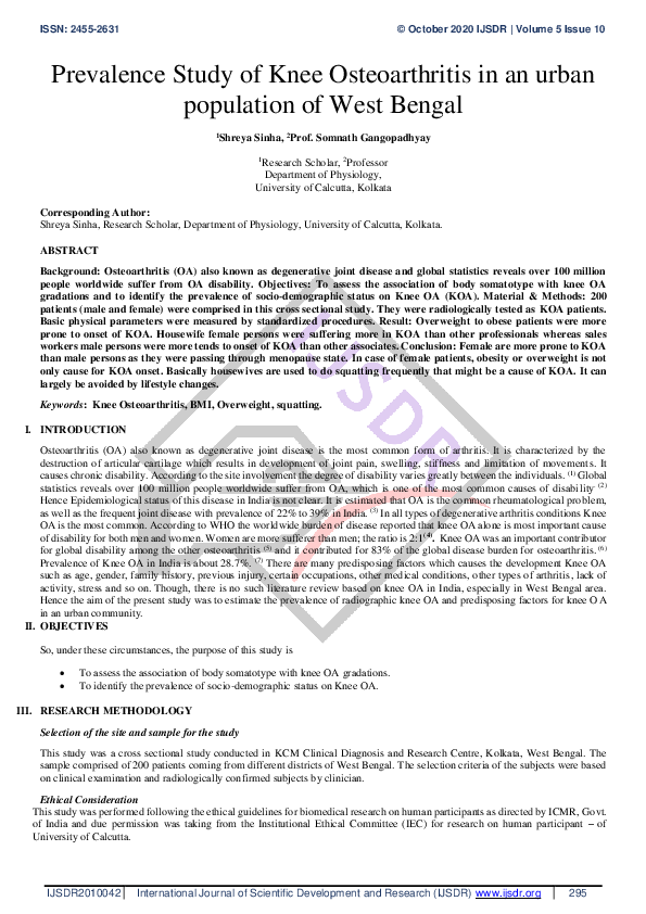 (PDF) Prevalence Study of Knee Osteoarthritis in an urban population of ...