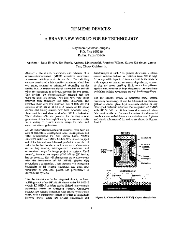 (PDF) RF MEMS devices: a brave new world for RF technology