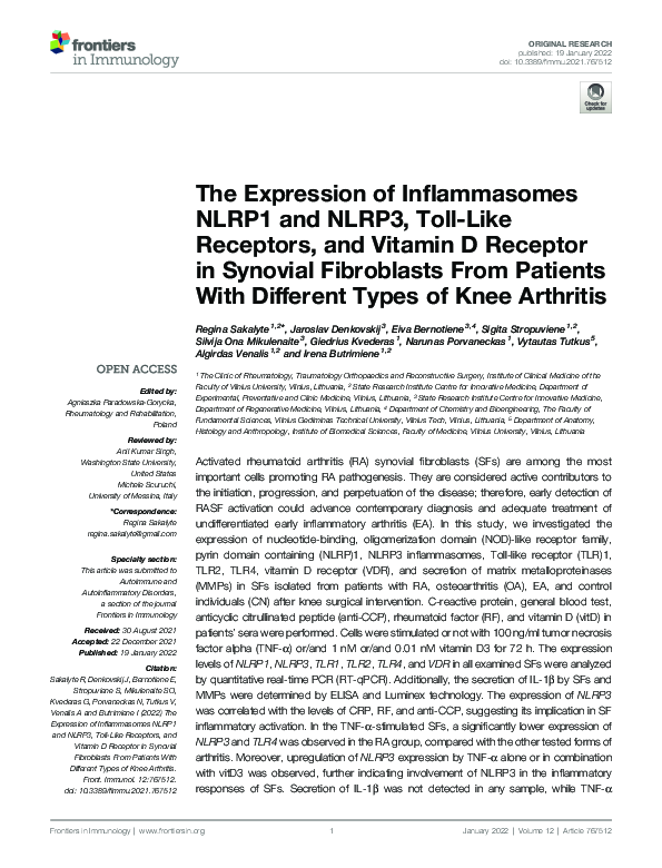 (PDF) The Expression of Inflammasomes NLRP1 and NLRP3, Toll-Like ...