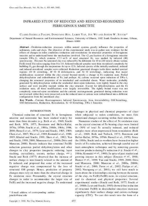 (PDF) Infrared study of reduced and reduced-reoxidized ferruginous smectite