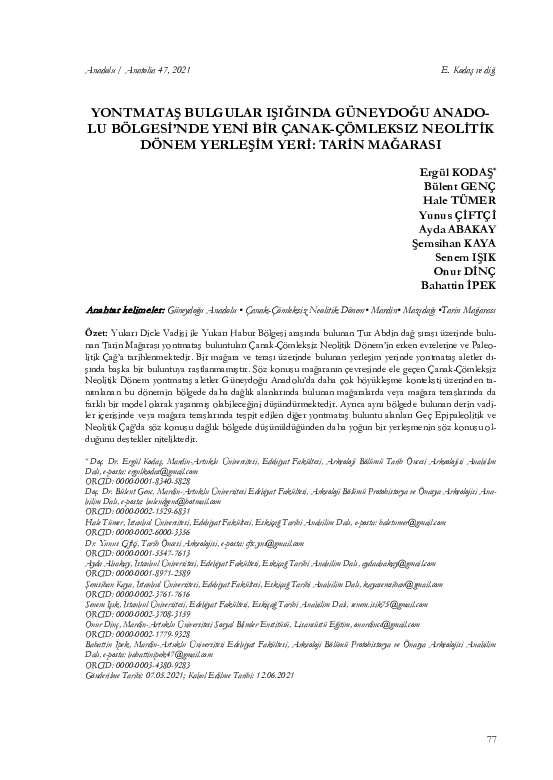(PDF) Yontmataş Bulgular Işığında Güneydoğu Anadolu Bölgesi'nde Yeni ...