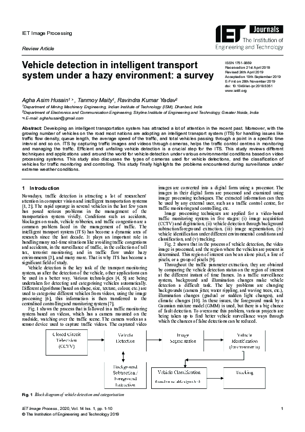 (PDF) Vehicle detection in intelligent transport system under a hazy ...