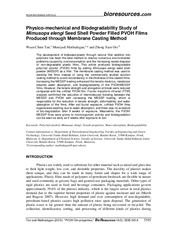 (PDF) and Biodegradability Study of Mimusops elengi
