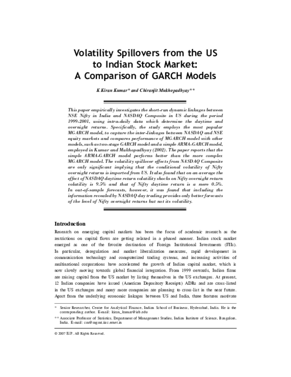 (PDF) Volatility Spillovers From the US to Indian Stock Market: A ...