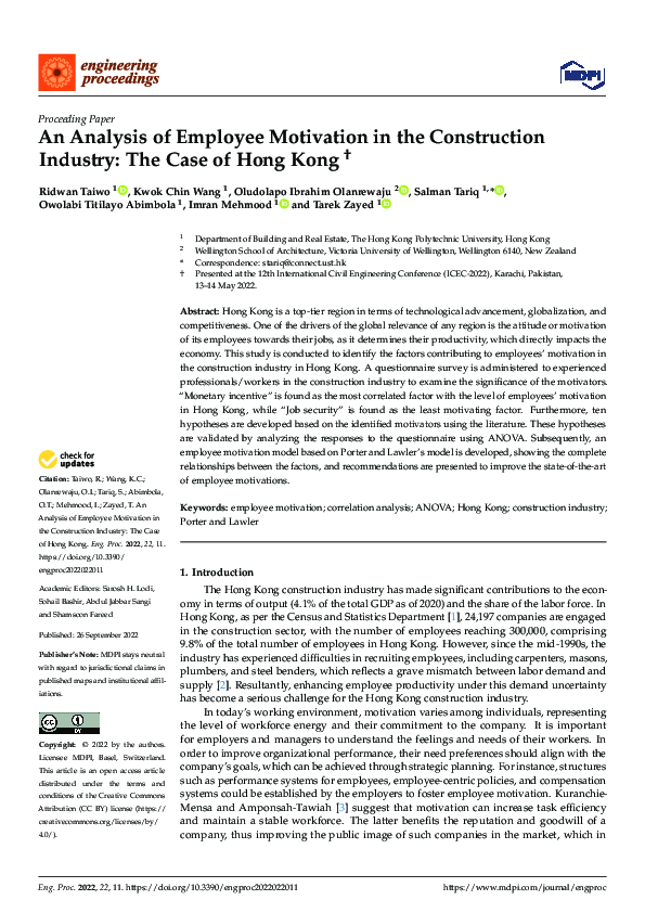(PDF) An Analysis of Employee Motivation in the Construction Industry ...
