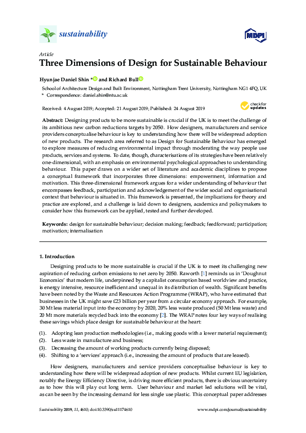 (PDF) Three Dimensions of Design for Sustainable Behaviour